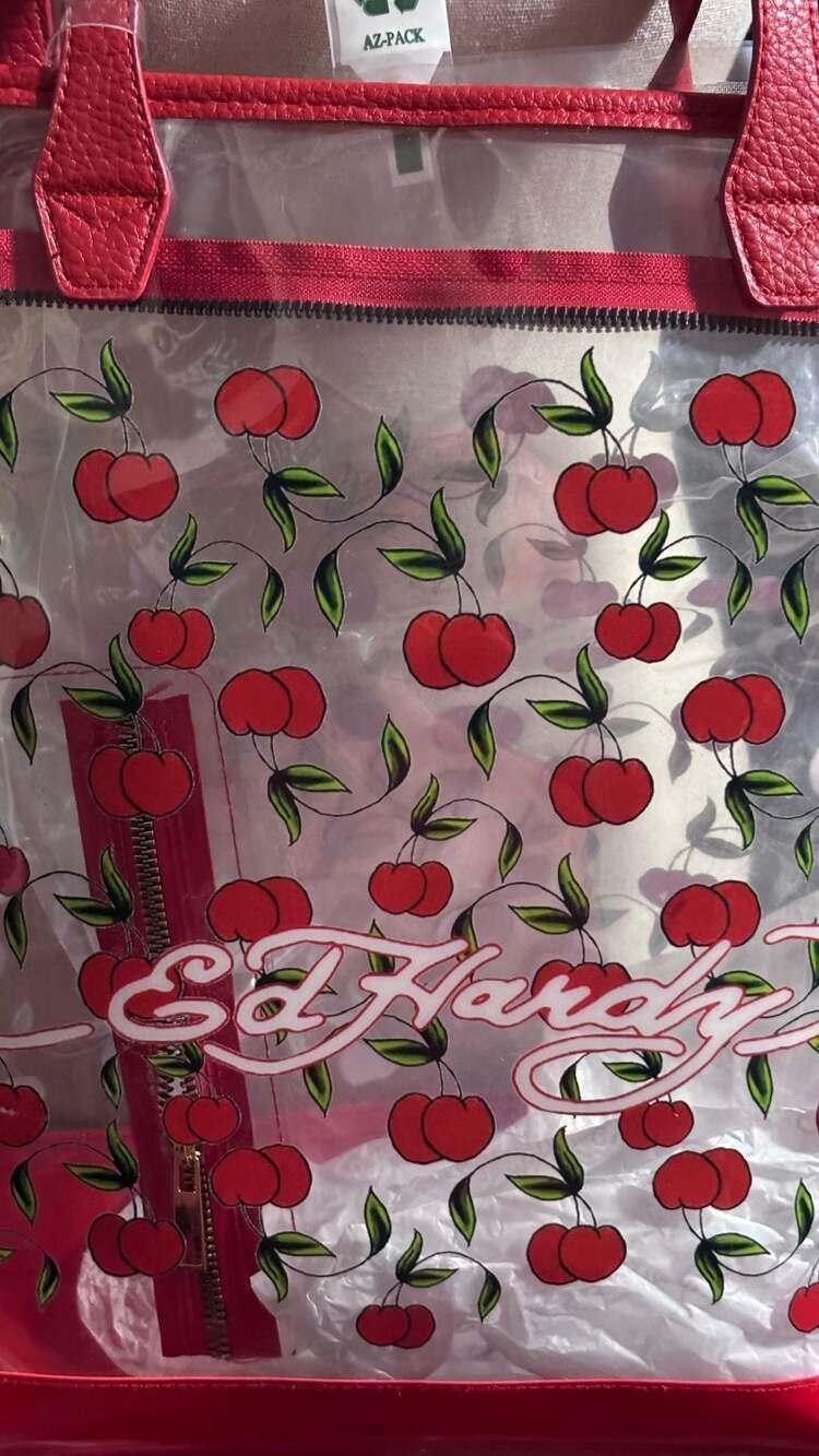 Ed Hardy Red Cherries Clear PVC Tote Bag One Size NWT - Picture 5 of 6